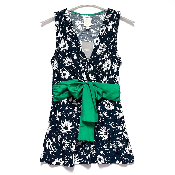 Anthropologie Floral Top Green Satin Sash NWT Size XS Preppy Cottagecore Y2K NDS - Picture 2 of 11